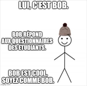Bob répond aux questionnaires étudiants. Bob est cool, soyez comme Bob.